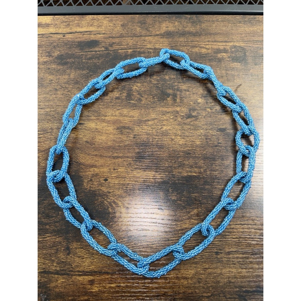 Turquoise‎ Seed Bead Chain Necklace Handmade Beaded Link Boho Statement Unique